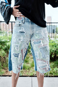 Reworked Light Wash Jorts Red/Green 30